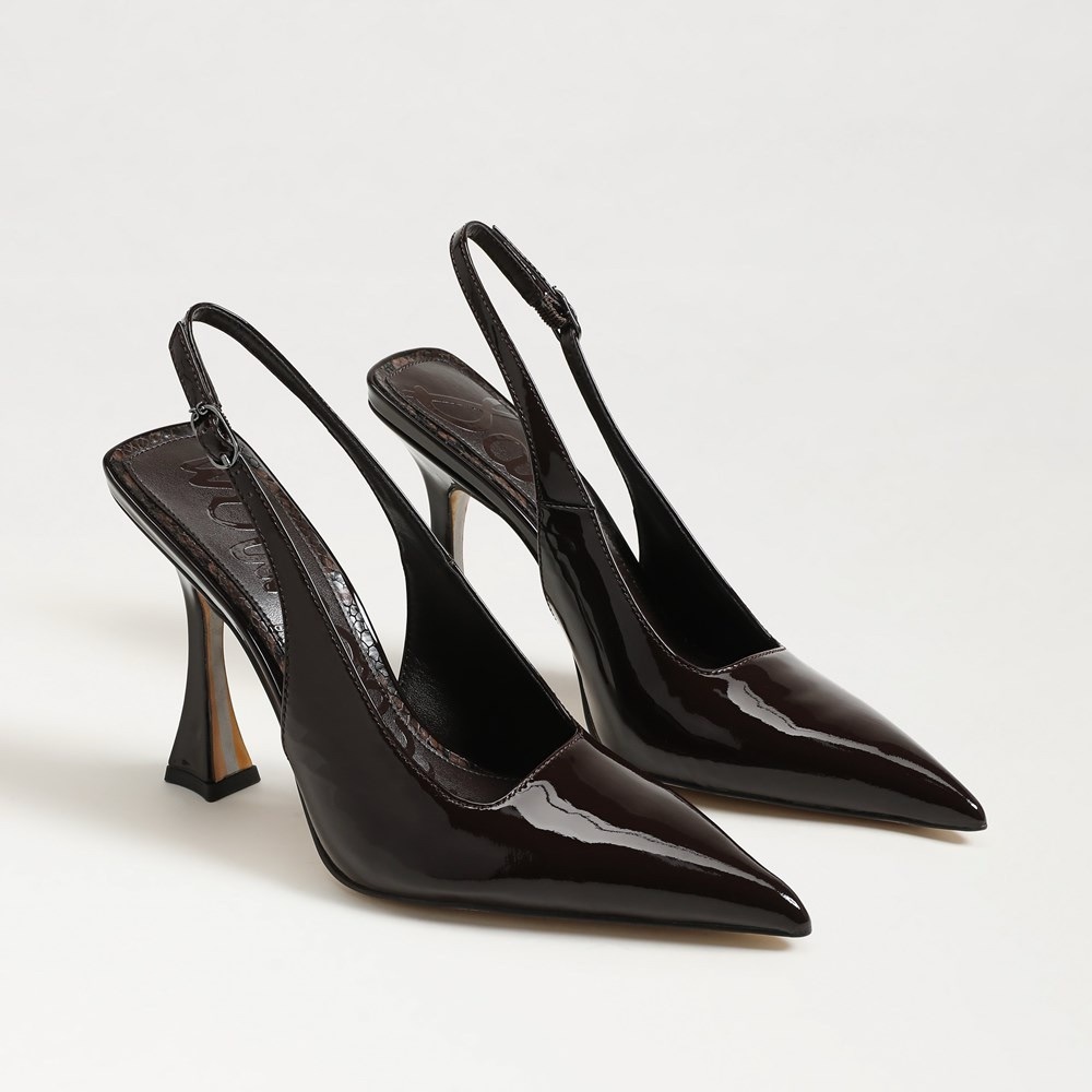 Sam Edelman Dark Brown Patent Slingback Pumps